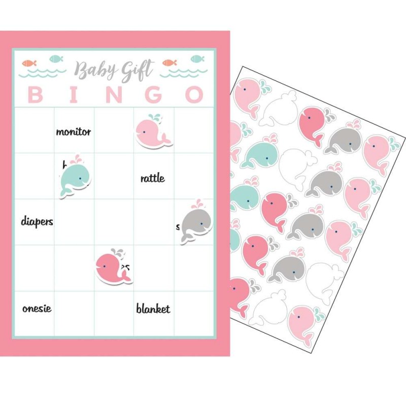 Pink Baby Whale Baby Shower Bingo Game | Pink Baby Whale