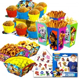 Paw Patrol Cupcake Stand & Snack Boxes with Tattoos | Discontinued Party Supplies