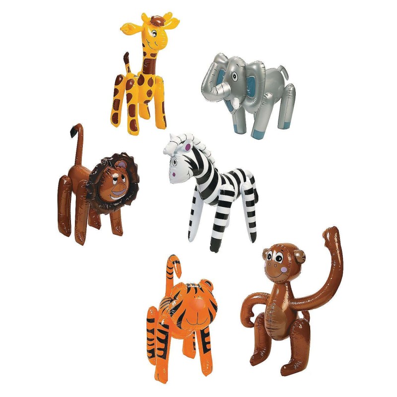 Inflatable Zoo Animals (Pack of 6) | Jungle Animals Party Supplies