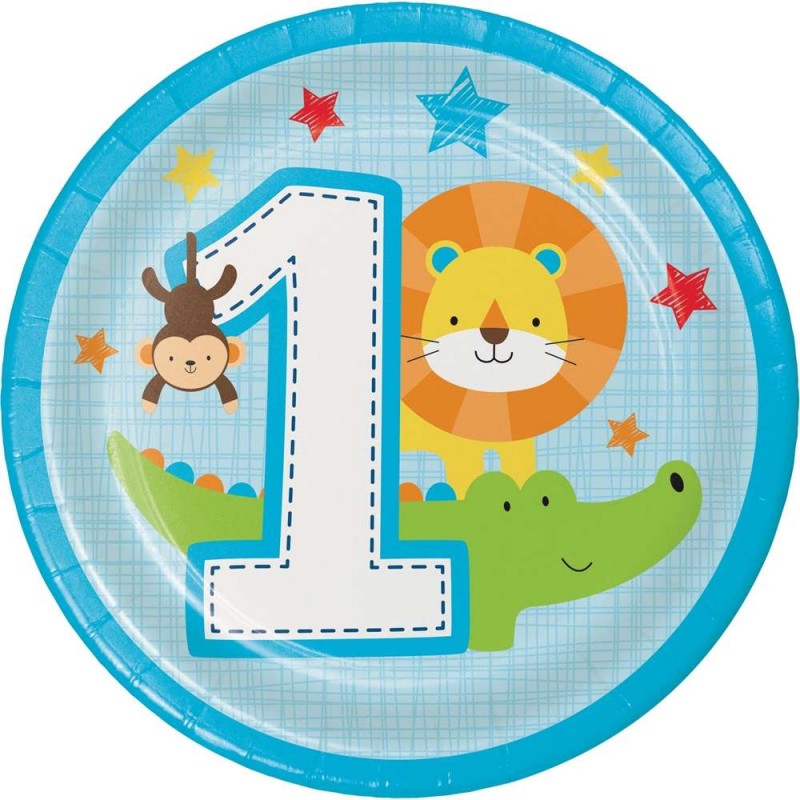 Boys Jungle 1st Birthday Small Plates (Pack of 8) | Boys Jungle 1st Birthday Party Supplies