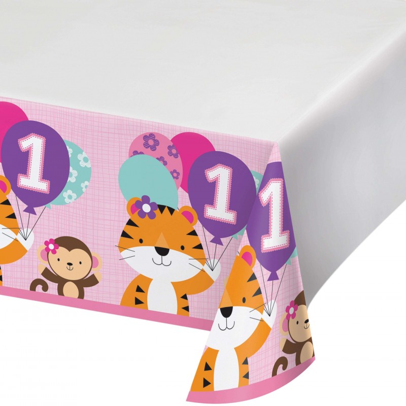 Girls Jungle 1st Birthday Plastic Tablecloth | Girls Jungle 1st Birthday Party Supplies