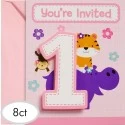 Girls Jungle 1st Birthday Party Invitations (Pack of 8)