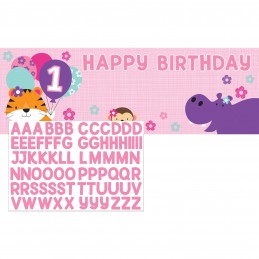 Girls Jungle 1st Birthday Party Plastic Banner Kit | Girls Jungle 1st Birthday Party Supplies