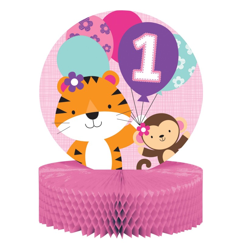 Girls Jungle 1st Birthday Centrepiece | Girls Jungle 1st Birthday Party Supplies