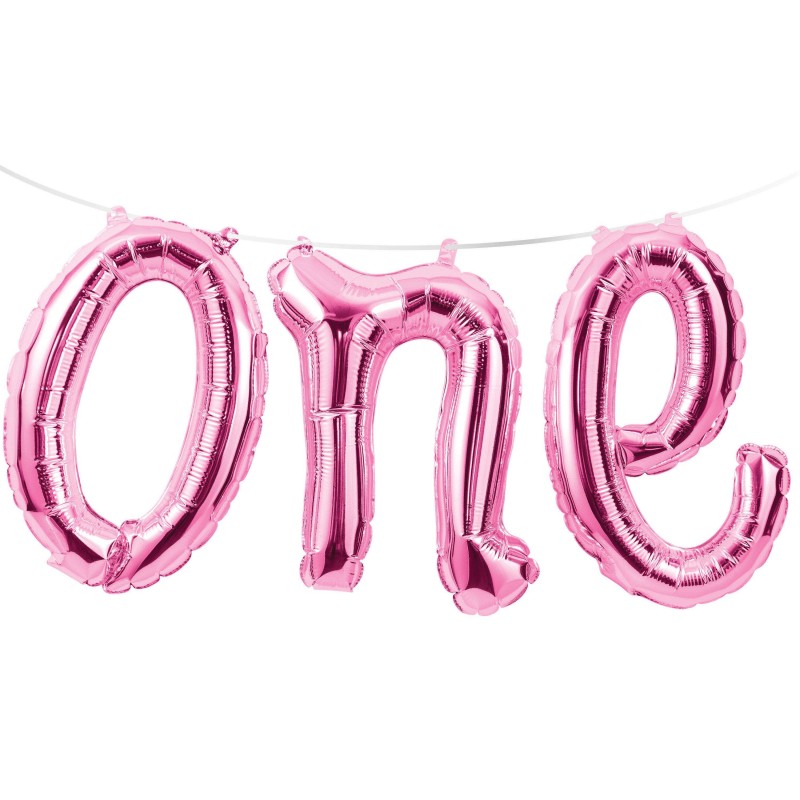 Pink 1st Birthday One Foil Letter Balloon Banner | Letter Balloons Party Supplies