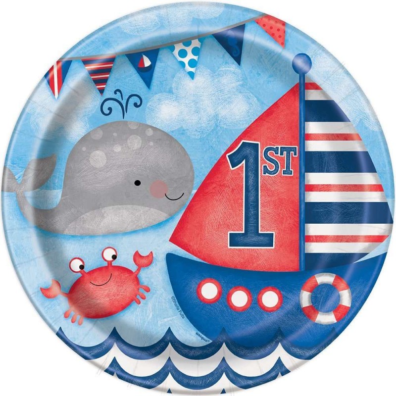 Nautical 1st Birthday Large Plates (Pack of 8) | Nautical 1st Birthday Party Supplies