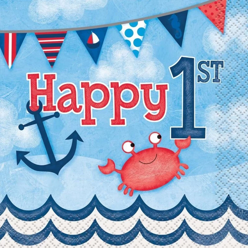 Nautical 1st Birthday Small Napkins (Pack of 16) | Nautical 1st Birthday Party Supplies