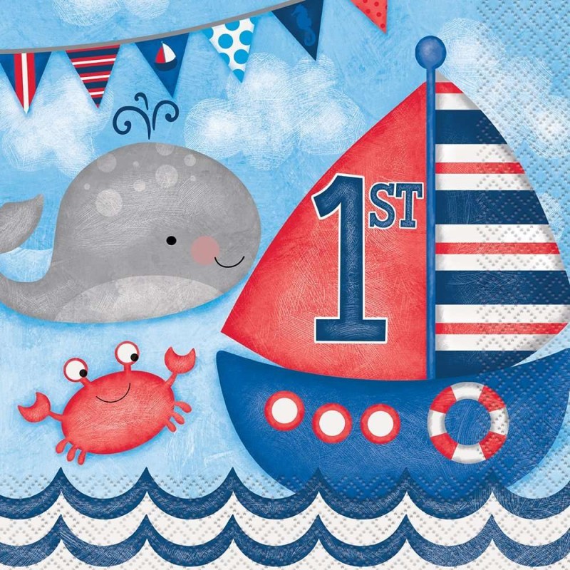 Nautical 1st Birthday Large Napkins (Pack of 16) | Nautical 1st Birthday Party Supplies