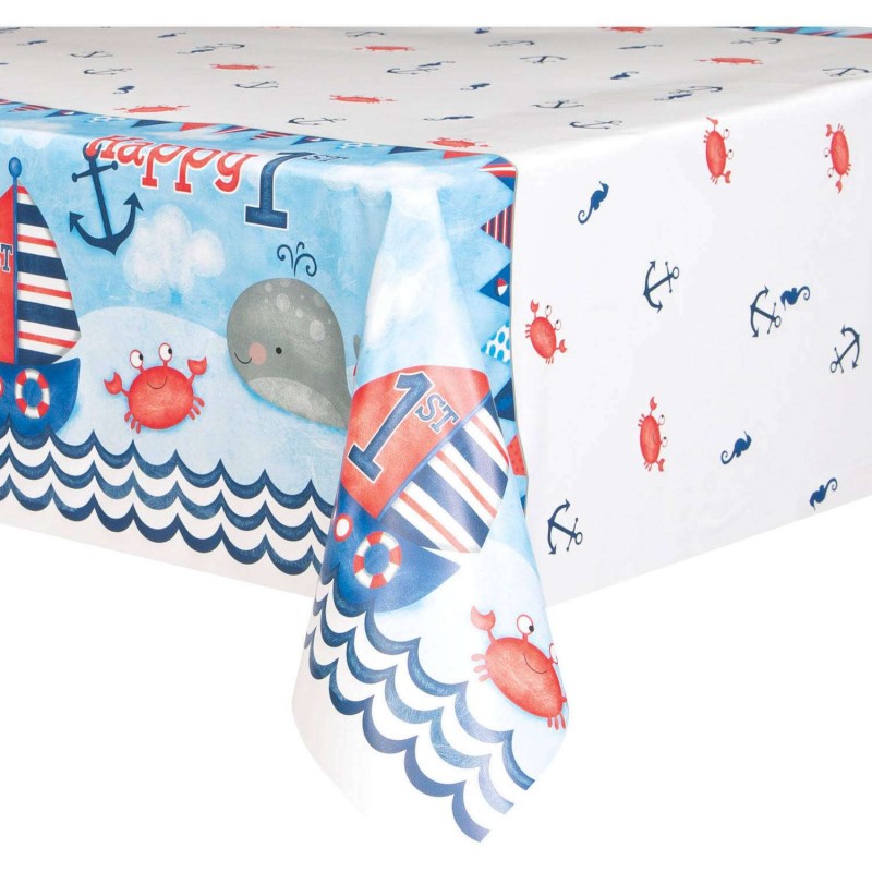 Nautical 1st Birthday Plastic Tablecover | Nautical 1st Birthday Party Supplies