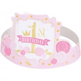 Pink & Gold First Birthday Party Hats (Pack of 6) | Pink & Gold First Birthday Party Supplies