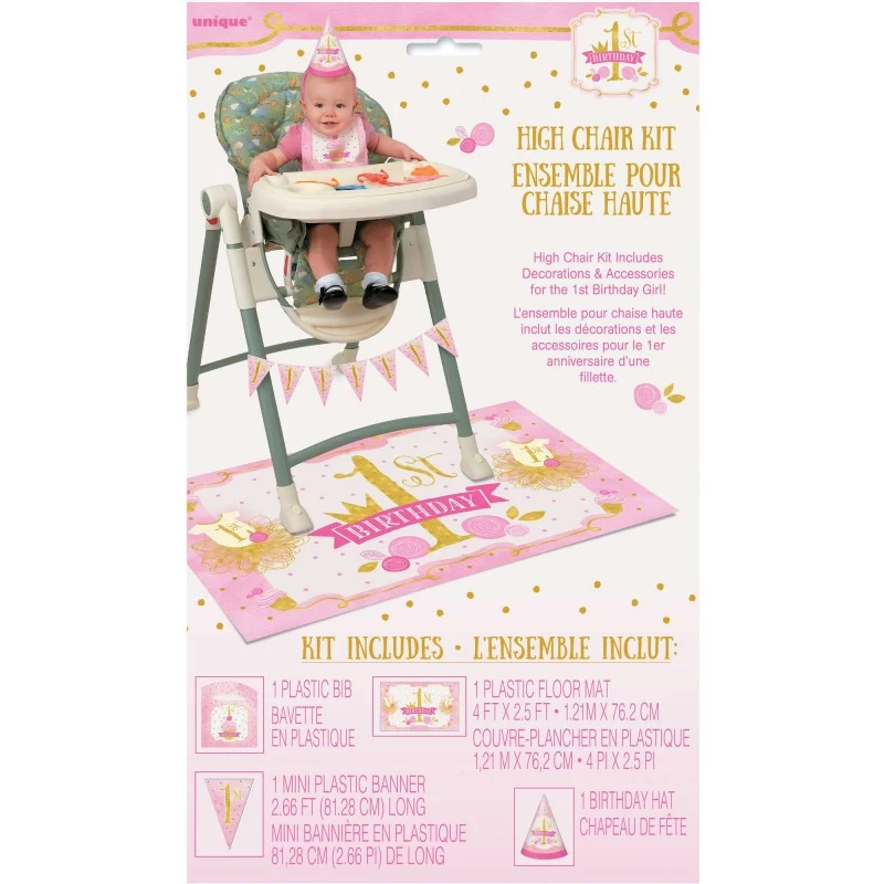 Pink & Gold First Birthday High Chair Decorating Kit | Pink & Gold First Birthday Party Supplies