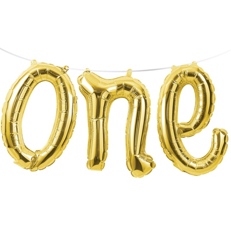 Gold 1st Birthday One Foil Letter Balloon Banner Gold 1st Birthday One Foil Letter Balloon Banner
