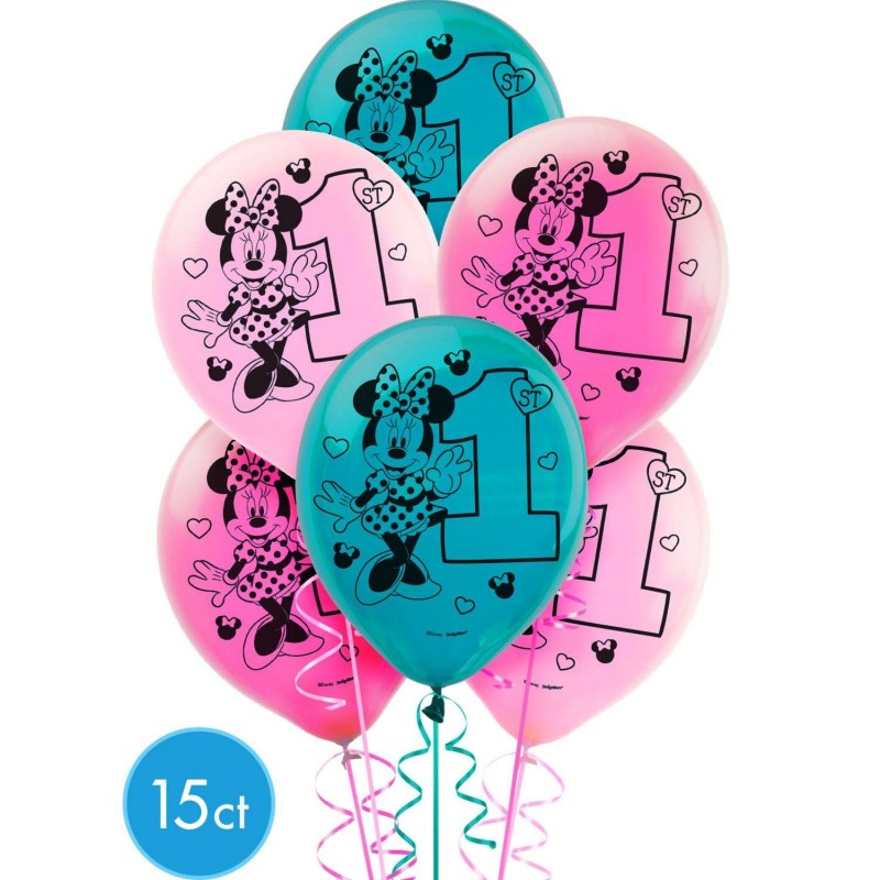 Minnie Mouse 1st Birthday Balloons (Pack of 15) | Minnie Mouse 1st Birthday Party Supplies