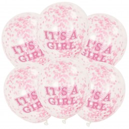 It's A Girl Baby Shower Confetti Balloons (Pack of 6) | Baby Shower Balloons Party Supplies