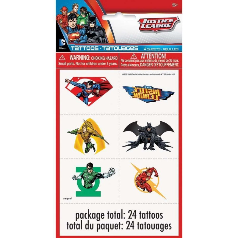 Justice League Tattoos (Set of 24) | Justice League Party Supplies