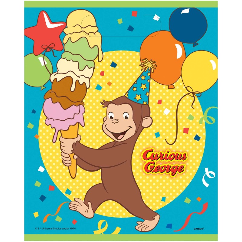 8 Curious George Birthday Party Favor Small Bag Goodie Labels Treat Bags