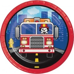 Flaming Fire Truck Small Plates (Pack of 8) | Fire Engine Party Supplies