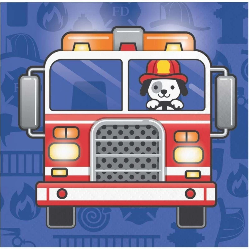 Flaming Fire Truck Small Napkins (Pack of 16) | Fire Engine