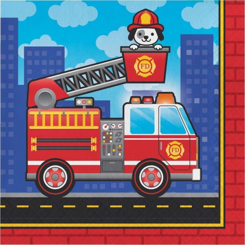 Flaming Fire Truck Large Napkins (Pack of 16) | Fire Engine