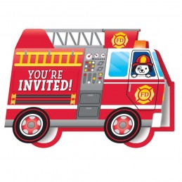Flaming Fire Truck Party Invitations (Pack of 8) | Fire Engine