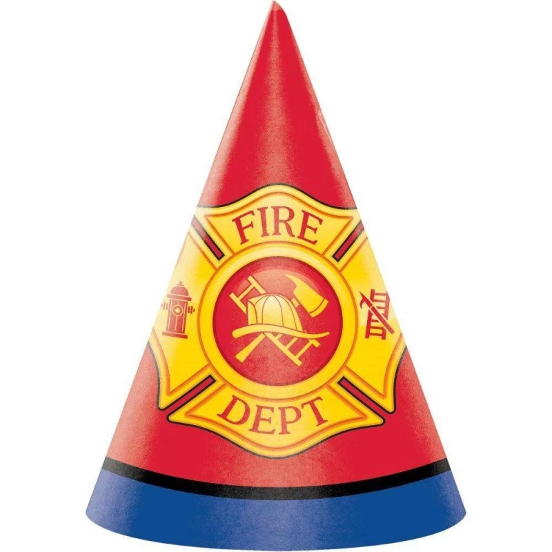 Flaming Fire Truck Party Hats (Pack of 8) | Fire Engine Party Supplies