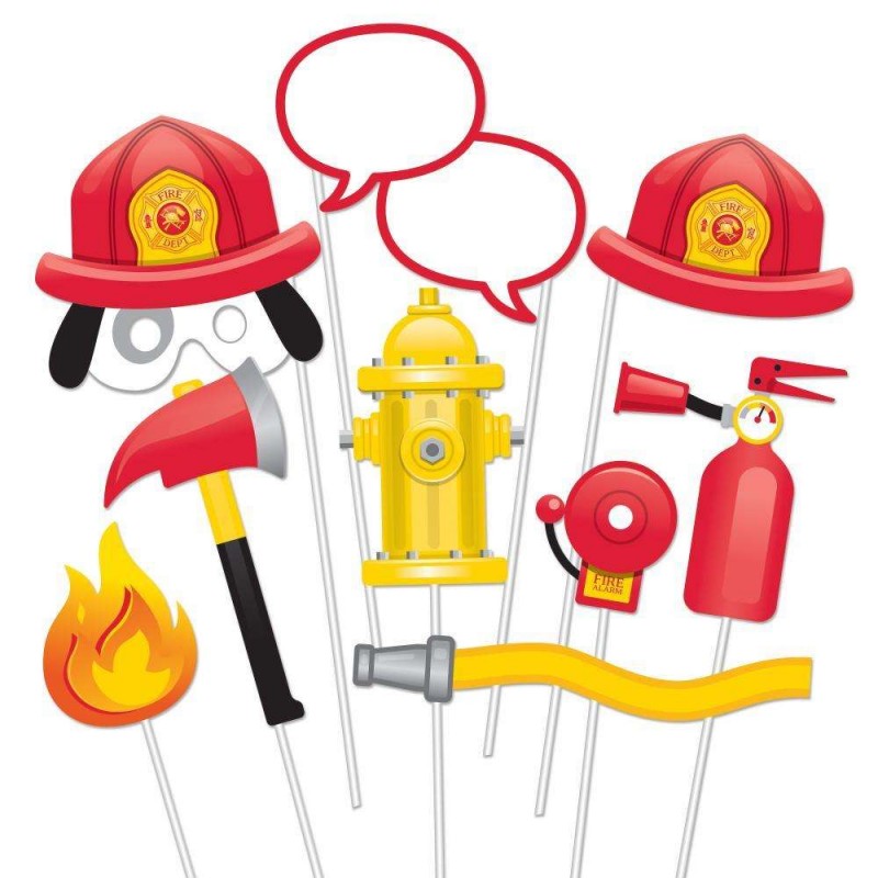 Flaming Fire Truck Photo Booth Props (Set of 10) | Fire Engine Party Supplies