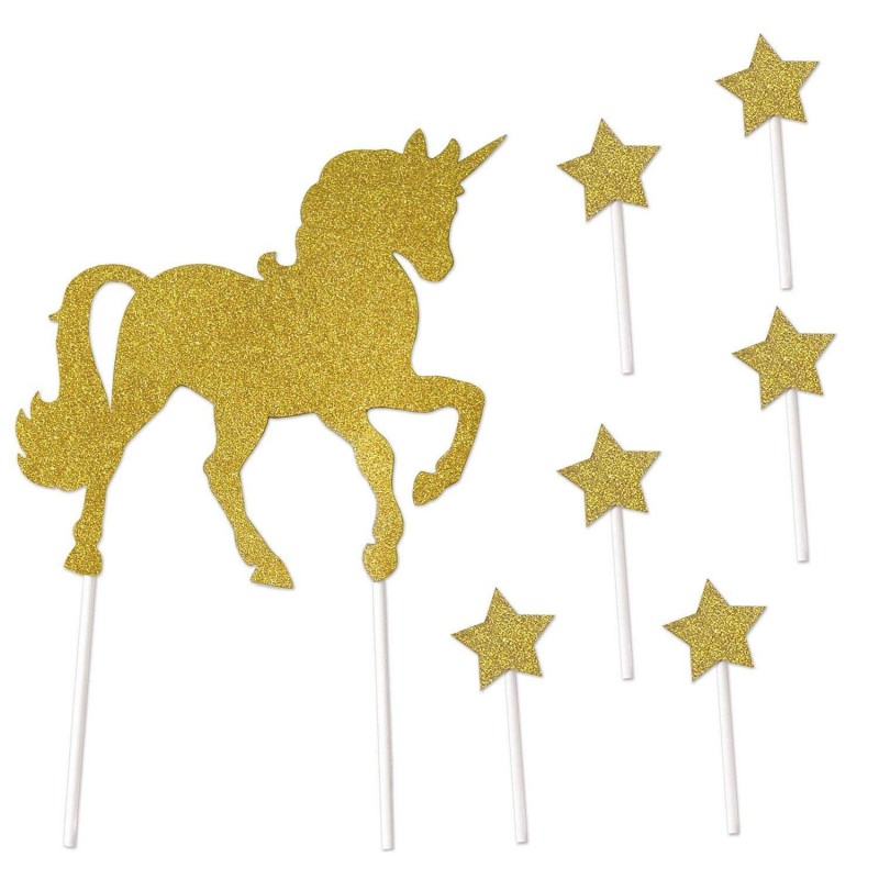 Gold Unicorn & Stars Cake Topper Set | Discontinued Party Supplies