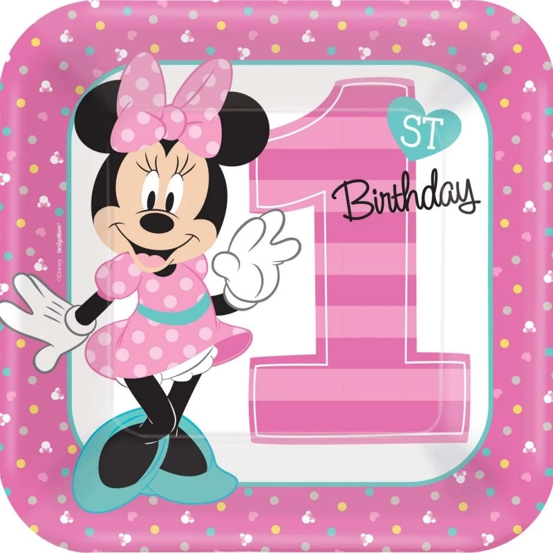 Minnie Mouse 1st Birthday Large Plates (Pack of 8) | PARTY SUPPLIES ...