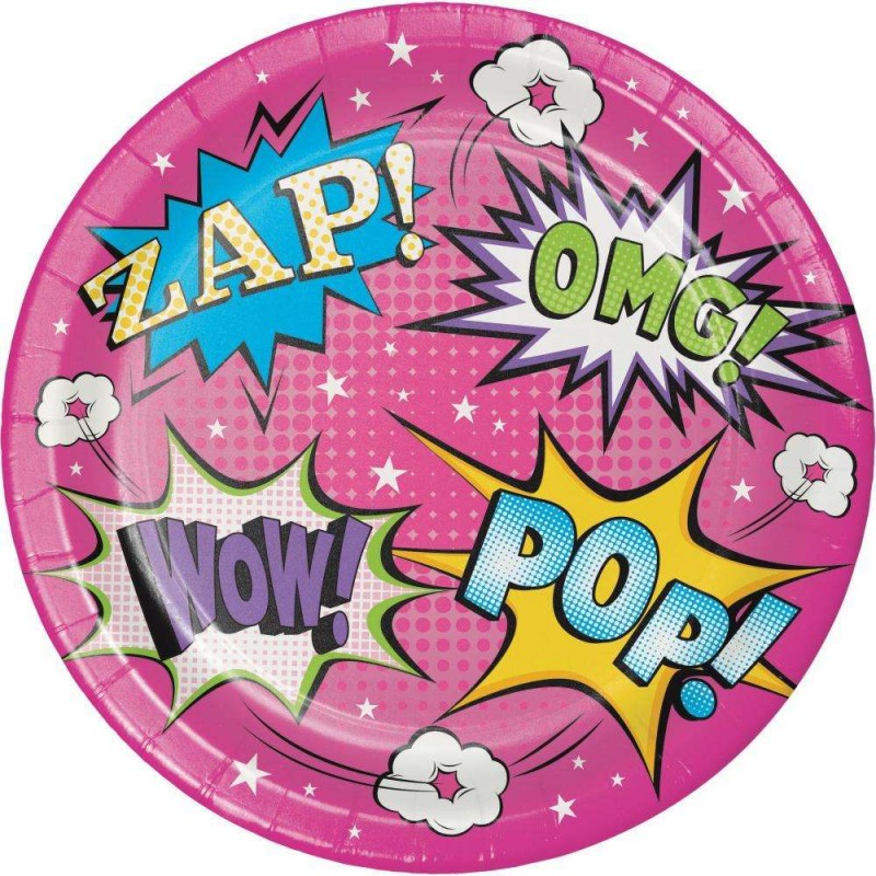 Superhero Girl Small Plates (Pack of 8) | Discontinued Party Supplies