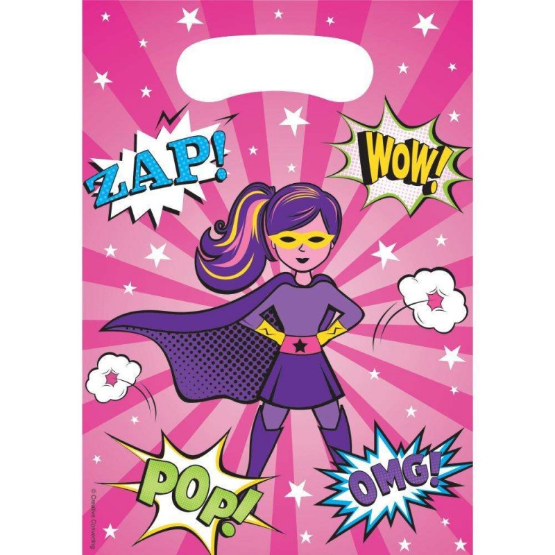 Superhero Girl Loot Bags (Pack of 8) | Superhero Girl Party Supplies
