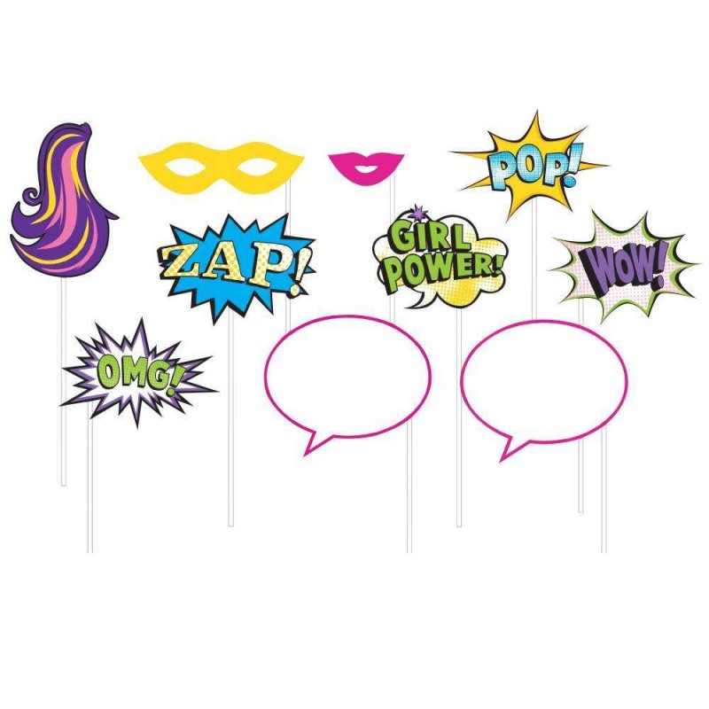 Superhero Girl Photo Booth Props (Pack of 10) | Superhero Girl Party Supplies