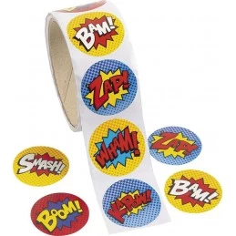 Superhero Stickers (Roll of 100) | Superhero Girl Party Supplies