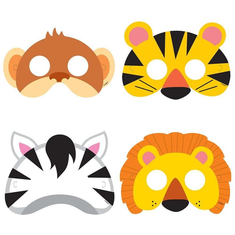 Animal Jungle Paper Masks (Pack of 8) | Jungle Animals Party Supplies