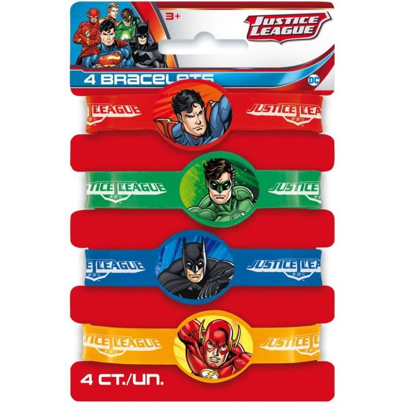 Justice League Rubber Wristbands (Pack of 4) | Discontinued Party Supplies