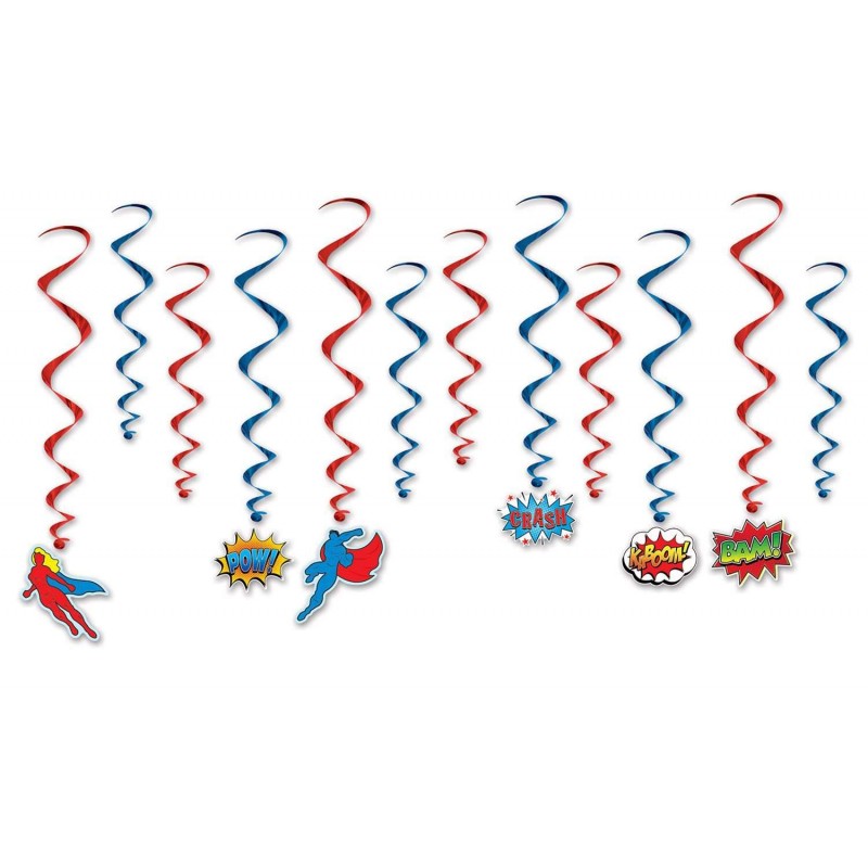 Superhero Swirl Decorations (Set of 12) | Superhero Girl Party Supplies