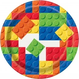 Block Party Small Plates (Pack of 8) | Lego Party Supplies