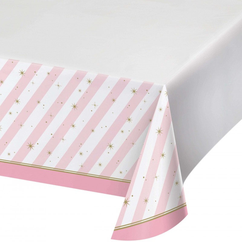 Ballerina Pink Striped Plastic Tablecloth Ballerina Pink Striped Plastic Tablecloth