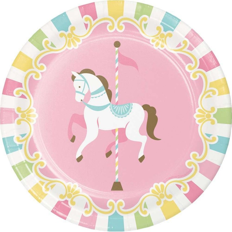 Pink Carousel Horses Small Plates (Pack of 8) | Pink Carousel Horses Party Supplies