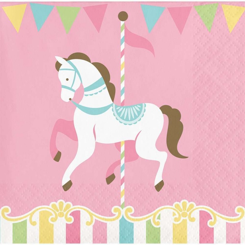 Pink Carousel Horses Small Napkins (Pack of 16) | Carousel Horses Party Supplies