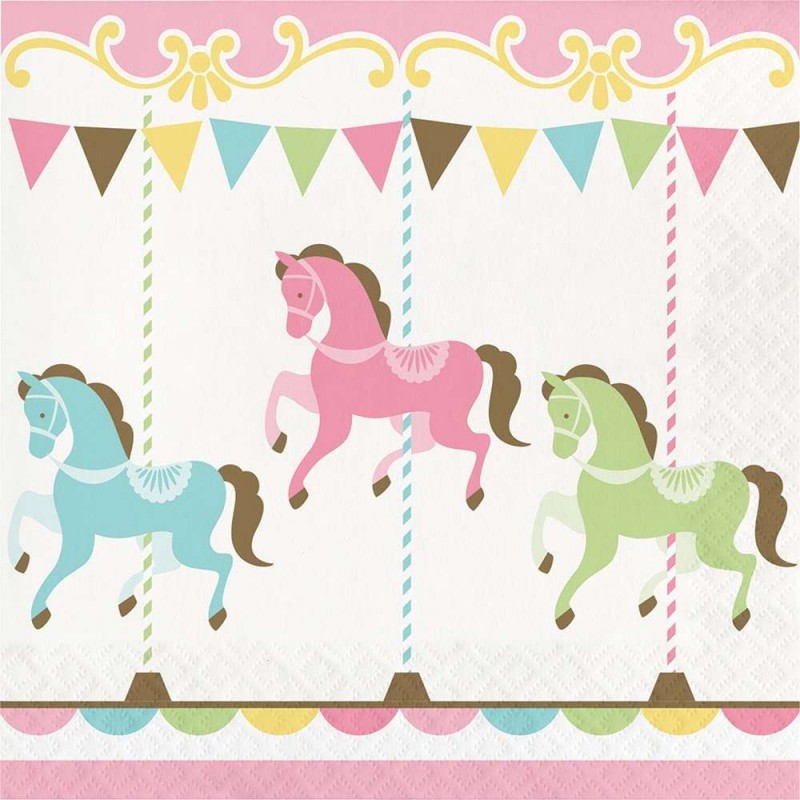 Pink Carousel Horses Large Napkins (Pack of 16) | Carousel Horses Party Supplies