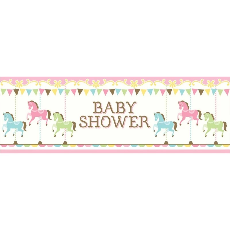Pink Carousel Horses Baby Shower Giant Banner | Pink Carousel Horses Party Supplies