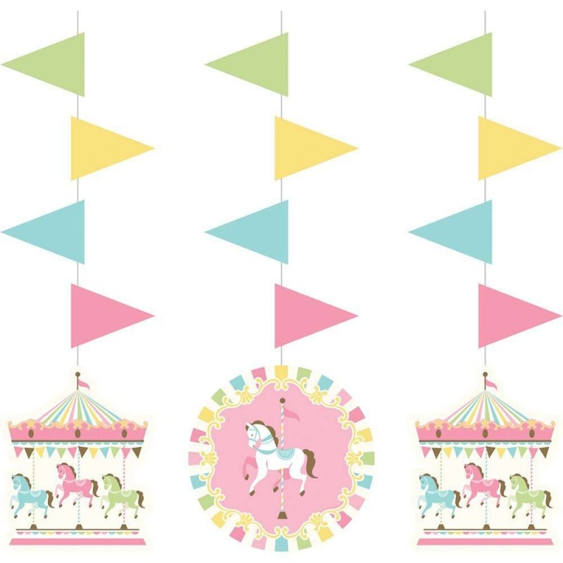 Pink Carousel Horses Hanging Decorations (Set of 3) | Carousel Horses Party Supplies