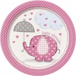 Pink Baby Elephant Small Plates (Pack of 8) | Discontinued Party Supplies