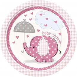 Pink Baby Elephant Large Plates (Pack of 8) | Pink Baby Elephant Party Supplies