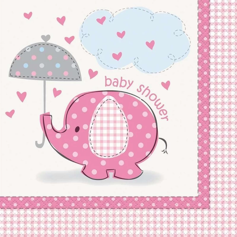 Pink Baby Elephant Large Napkins (Pack of 16) | Pink Baby Elephant Party Supplies