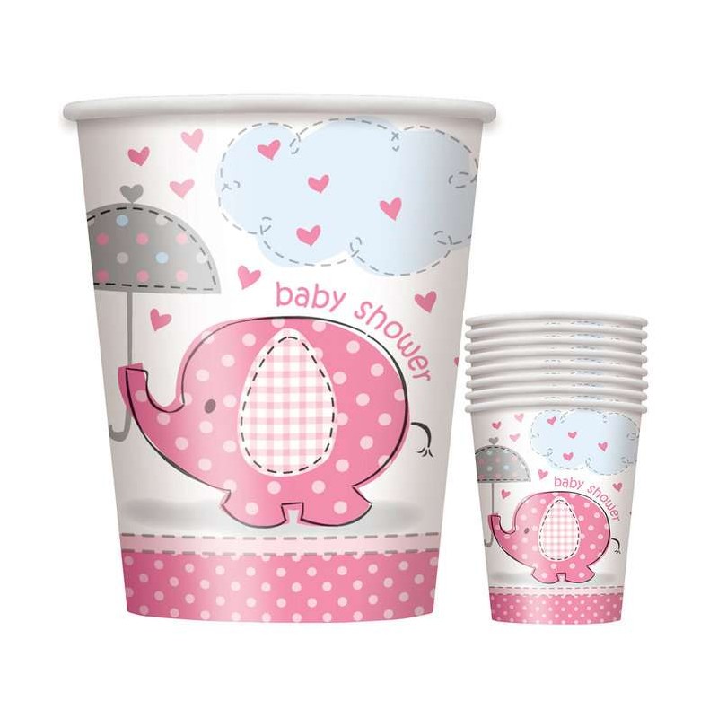 Pink Baby Elephant Paper Cups (Pack of 8) | Pink Baby Elephant Party Supplies