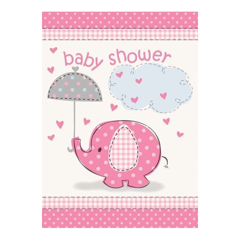 Pink Baby Elephant Baby Shower Party Invitations (Pack of 8) | Pink Baby Elephant Party Supplies