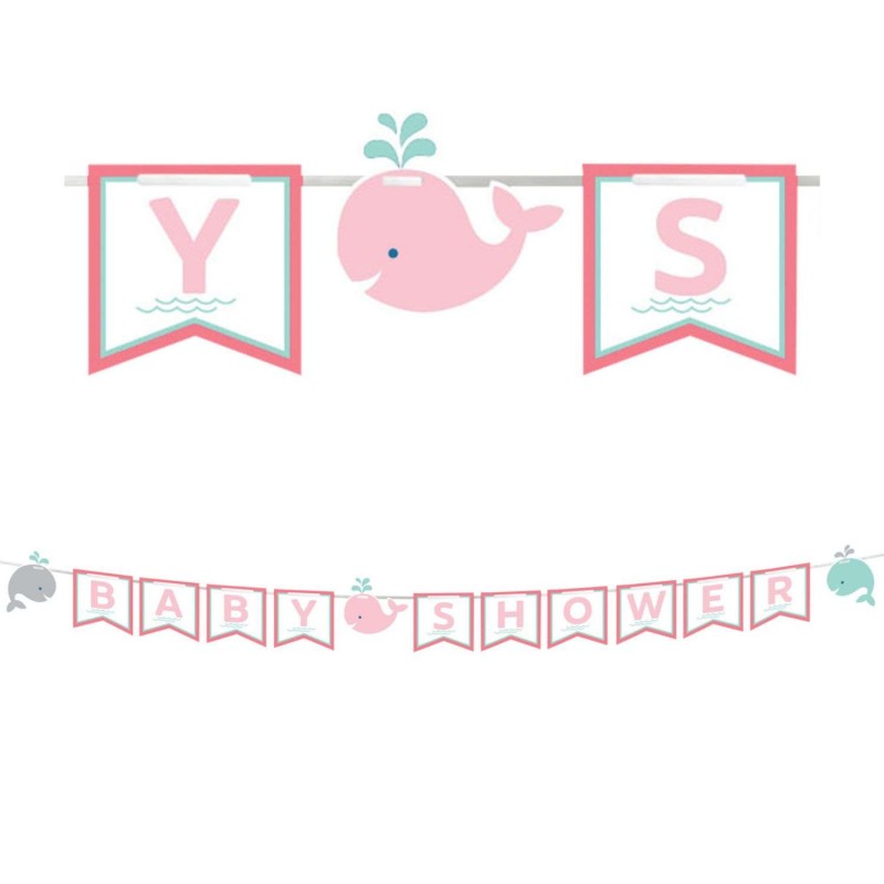 Pink Baby Whale Baby Shower Pennant Banner | Pink Baby Whale Party Supplies