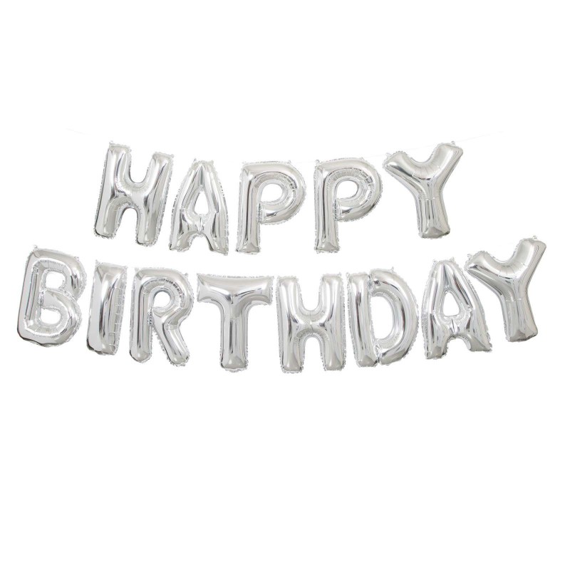 Silver Happy Birthday Foil Letter Balloon Banner | Letter Balloons Party Supplies