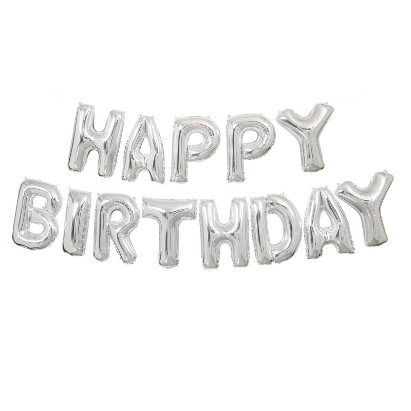 Silver Happy Birthday Foil Letter Balloon Banner Silver Happy Birthday Foil Letter Balloon Banner